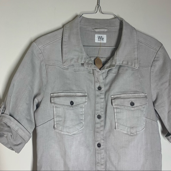 Wash Lab Denim Dress | Jean Style Short Sleeve Shirtdress - Picture 5 of 9